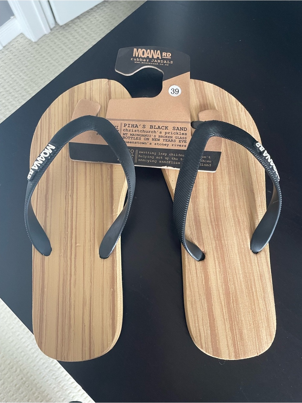 moana bikini Brown Wood-Effect Flip Flop Sandals with Black Straps